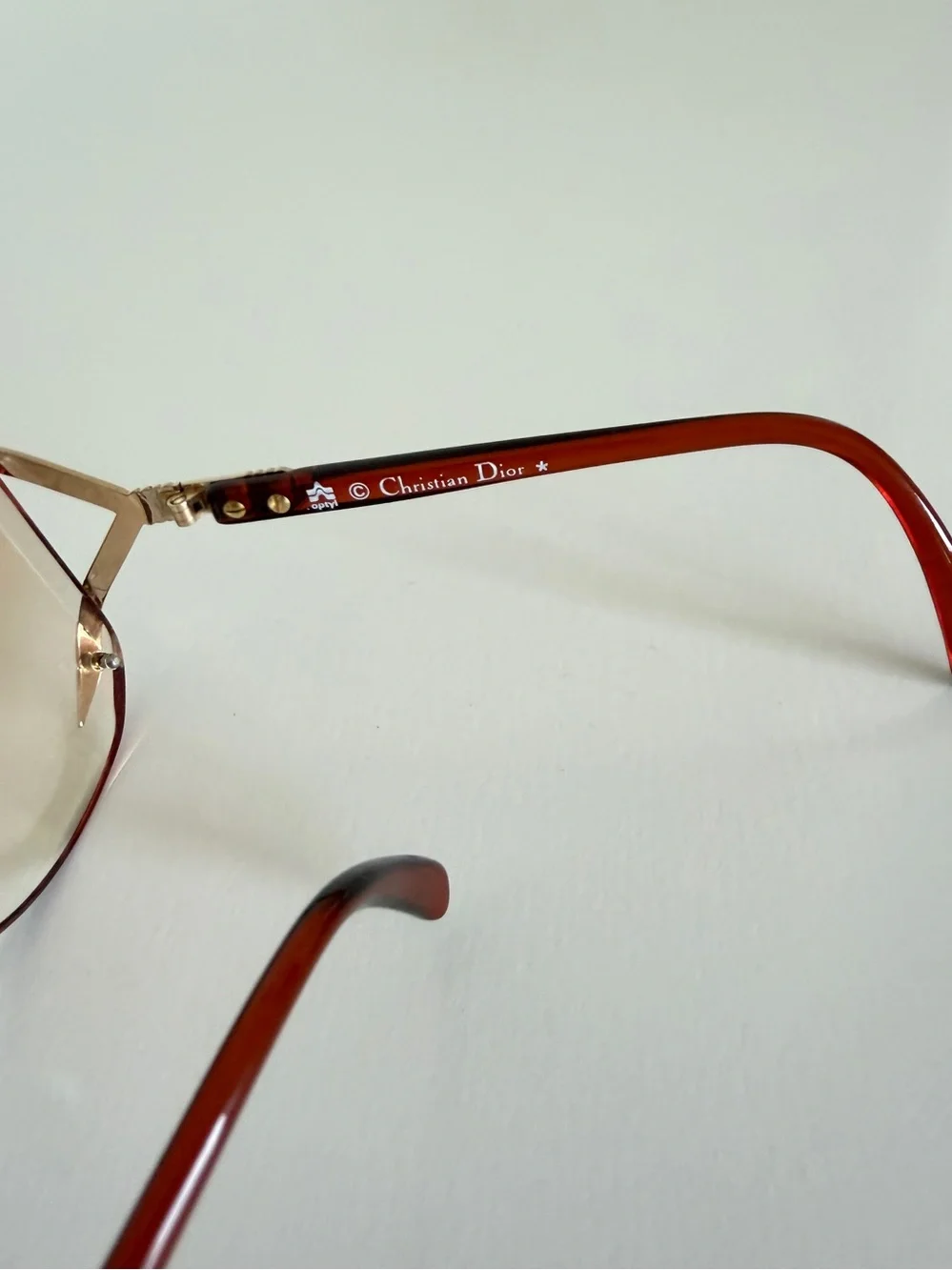 Vintage Christian Dior 2289 Sunglasses Optyl Gold Burgundy 80s Butterfly Austria